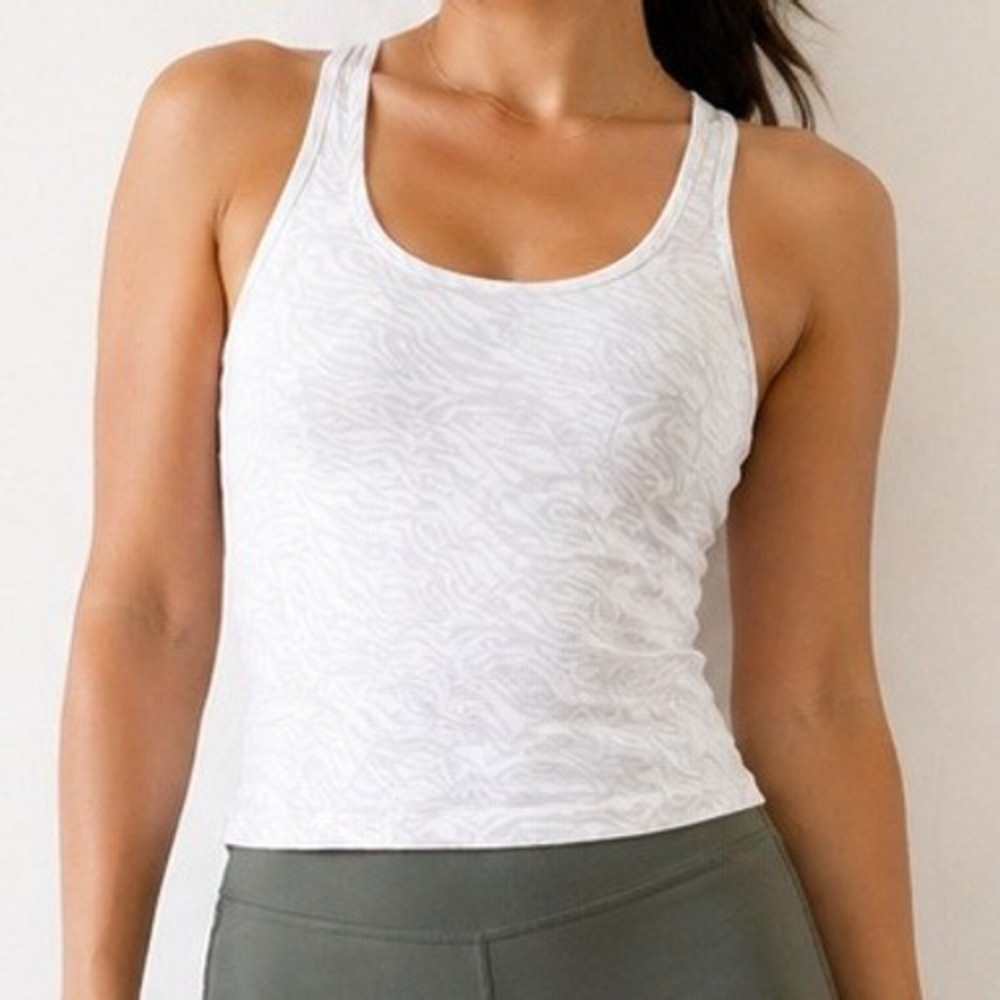 Tasc Performance Womens White Zebra Stripe Bamboo Racerback Tank Top Size M